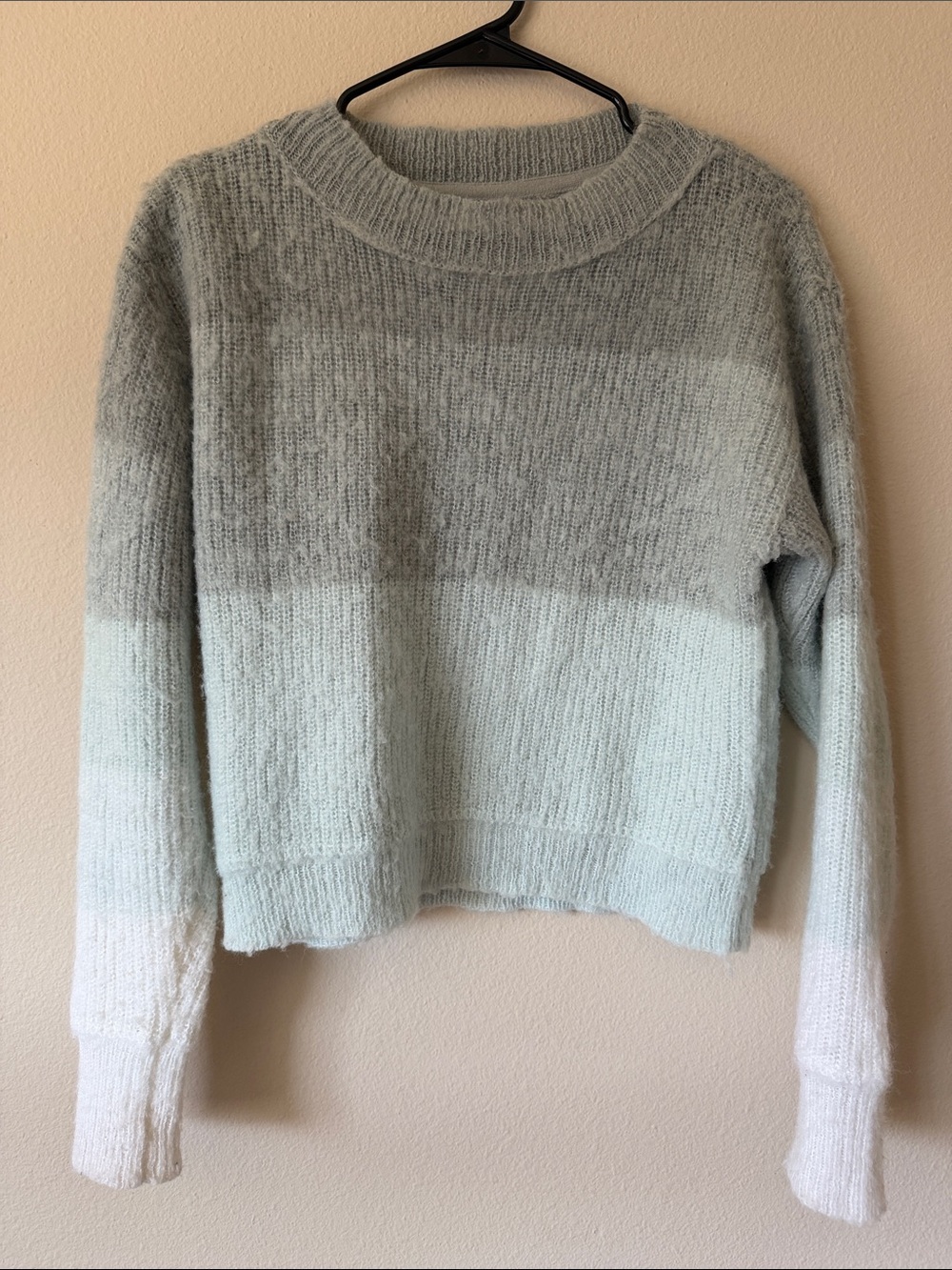 Free People Ombre Crewneck Sweater in Gray, Mint, and White - Picture 2 of 6